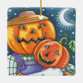 幸せなハロウィーンのカボチャのちょうちんカラフルファミリー セラミックオーナメント (裏面)