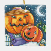 幸せなハロウィーンのカボチャのちょうちんカラフルファミリー セラミックオーナメント (正面)