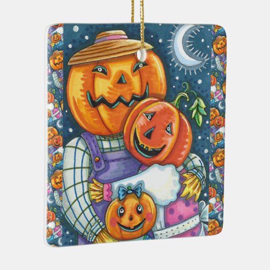 幸せなハロウィーンのカボチャのちょうちんカラフルファミリー セラミックオーナメント (右)