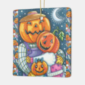 幸せなハロウィーンのカボチャのちょうちんカラフルファミリー セラミックオーナメント (左)