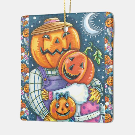 幸せなハロウィーンのカボチャのちょうちんカラフルファミリー セラミックオーナメント (左)