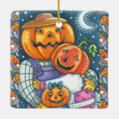 幸せなハロウィーンのカボチャのちょうちんカラフルファミリー セラミックオーナメント (裏面)