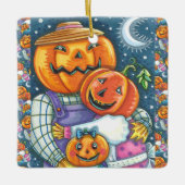 幸せなハロウィーンのカボチャのちょうちんカラフルファミリー セラミックオーナメント (正面)