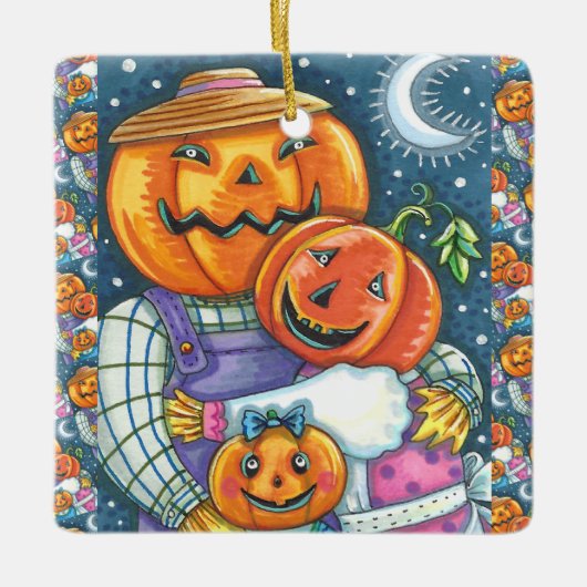 幸せなハロウィーンのカボチャのちょうちんカラフルファミリー セラミックオーナメント