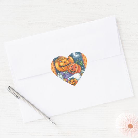 幸せなハロウィーンのカボチャのちょうちんカラフルファミリー ハートシール (封筒)