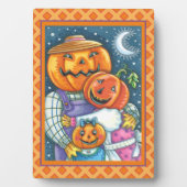 幸せなハロウィーンのカボチャのちょうちんカラフルファミリー フォトプラーク (正面)