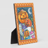 幸せなハロウィーンのカボチャのちょうちんカラフルファミリー フォトプラーク (側面)