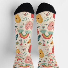 幸せなハートお洒落- Valentine's Day Pattern ソックス