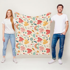 幸せなハートお洒落- Valentine's Day Pattern フリースブランケット