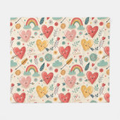 幸せなハートお洒落- Valentine's Day Pattern フリースブランケット (正面(横))