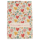 幸せなハートお洒落- Valentine's Day Pattern ミディアムペーパーバッグ (正面)