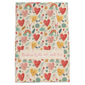 幸せなハートお洒落- Valentine's Day Pattern ミディアムペーパーバッグ (裏面)