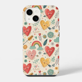 幸せなハートお洒落- Valentine's Day Pattern iPhone 14ケース