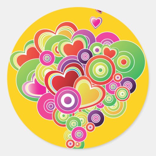 幸せなハート報酬ステッカー ラウンドシール (正面)