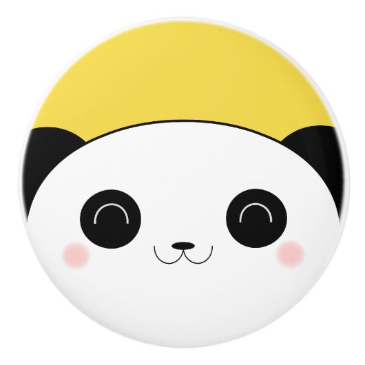 幸せなバラ色のCheekedのかわいいのパンダの顔 セラミックノブ (正面)