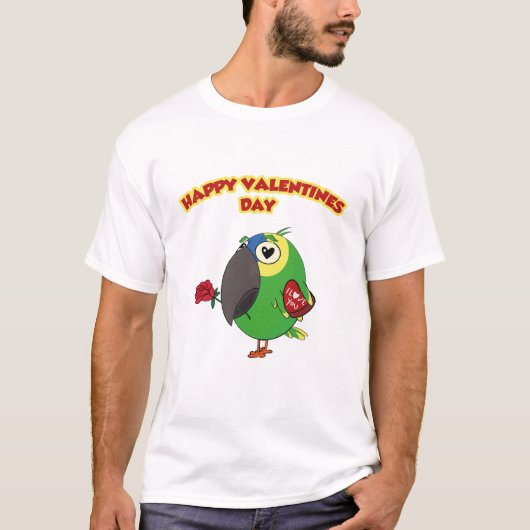 幸せなバレンタインのオウム Tシャツ (正面)
