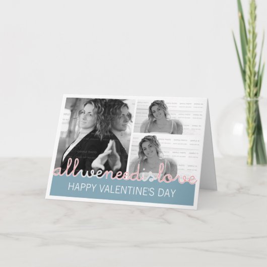 幸せなバレンタインの写真の挨拶状| 3つのイメージ シーズンカード (正面)