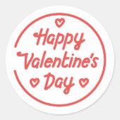 幸せなバレンタインの日，ピンクと赤，赤いハート，バレンタイン ラウンドシール (正面)
