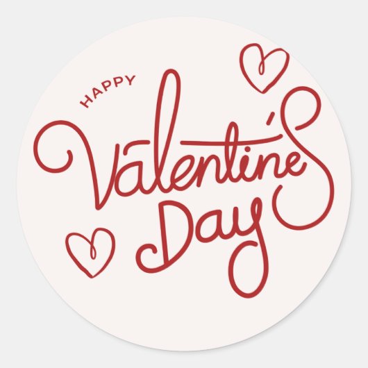 幸せなバレンタインの日,ピンクと赤,赤いハート,バレンタイン ラウンドシール (正面)