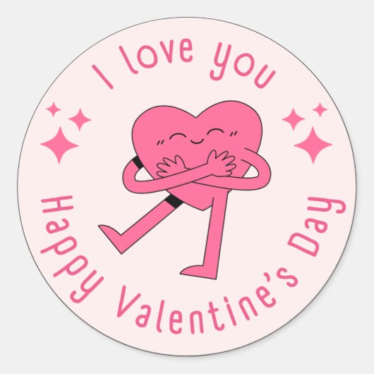 幸せなバレンタインの日，ピンクと赤，赤いハート，バレンタイン ラウンドシール (正面)