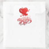 幸せなバレンタインデーと赤いハート スクエアシール (バッグ)