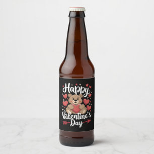 幸せなバレンタインデーのクマのハート かわいいカップル ビールラベル
