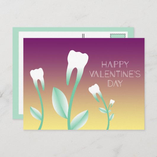 幸せなバレンタインデーの花盛りの歯 シーズンポストカード (正面/裏面)