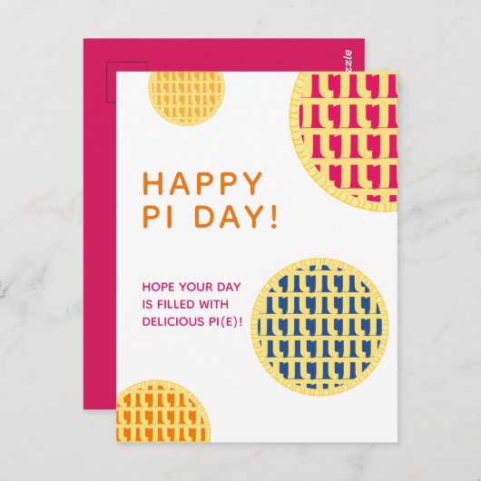 「幸せなパイの日だ!」 おいしいパイ(e) |ピンクパイの日の投稿 ポストカード (正面/裏面)