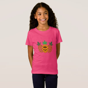 幸せなパイナップルデザイン-女の子の素晴らしいジャージーT-Shir Tシャツ