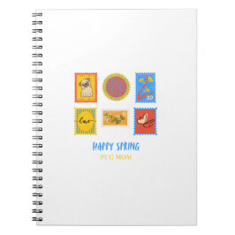 幸せなパグの春スタンプ ノートブック