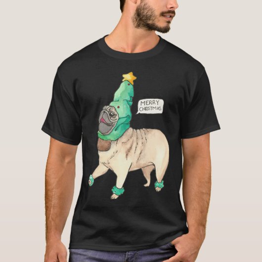 幸せなパグ Tシャツ (正面)
