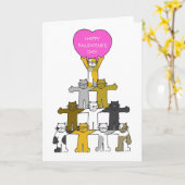 幸せなパレンティンの日かわいいアニメの猫たち カード (黄色い花)