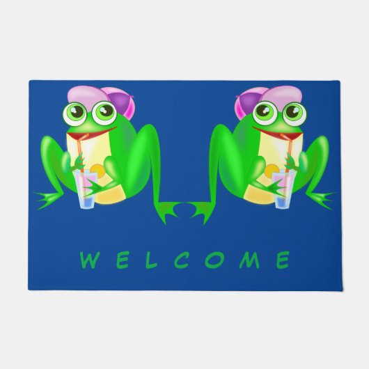 幸せなパーティーのカエル ドアマット (正面)