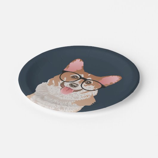 幸せなヒップスターのペンブロークのウェルシュコーギーの紙皿 ペーパープレート (アングル)