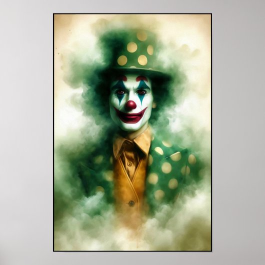 幸せなビンテージの水彩画のピエロの笑顔 ポスター (正面)