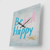 幸せなビーチだ スクエア壁時計 (傾斜)