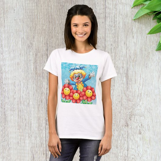 幸せなピエロと笑顔の花 Tシャツ