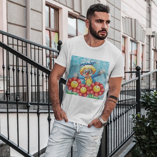 幸せなピエロと笑顔の花 Tシャツ