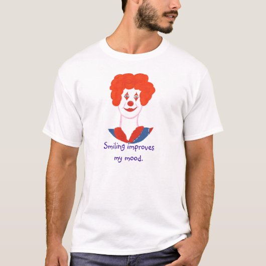 幸せなピエロ顔、笑顔は私の気分を改善 Tシャツ (正面)