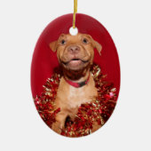 幸せなピットブル子犬のクリスマス セラミックオーナメント (正面)
