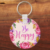 幸せなピンク牡丹キーチェーン キーホルダー (正面)