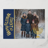 幸せなフェスティバルのライトと写真（ユダヤ教）メノラー 箔シーズンカード (正面)