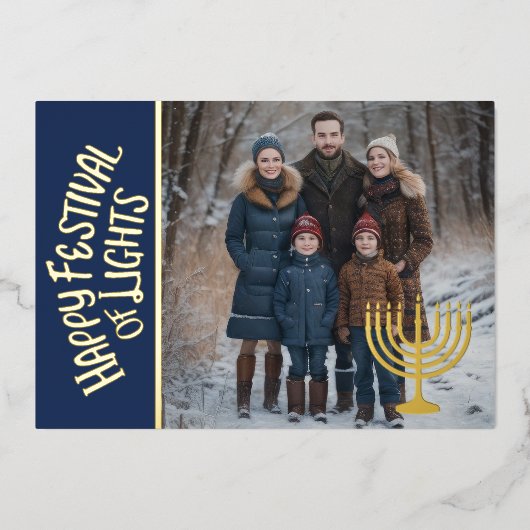 幸せなフェスティバルのライトと写真（ユダヤ教）メノラー 箔シーズンカード (正面)
