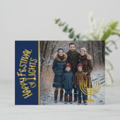 幸せなフェスティバルのライトと写真（ユダヤ教）メノラー 箔シーズンカード (立ち正面)