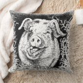 幸せなブタの動物のスケッチ クッション (ブランケット)