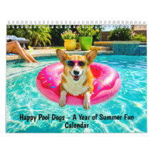 幸せなプールの犬たち - 夏の楽しみの1年
