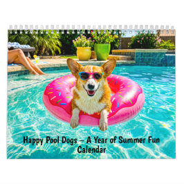 幸せなプールの犬たち - 夏の楽しみの1年 カレンダー