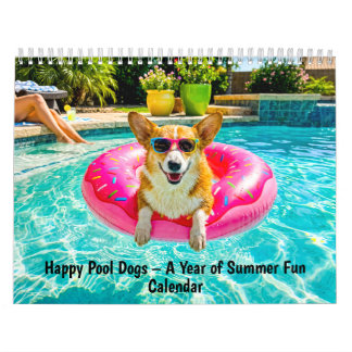 幸せなプールの犬たち - 夏の楽しみの1年 カレンダー