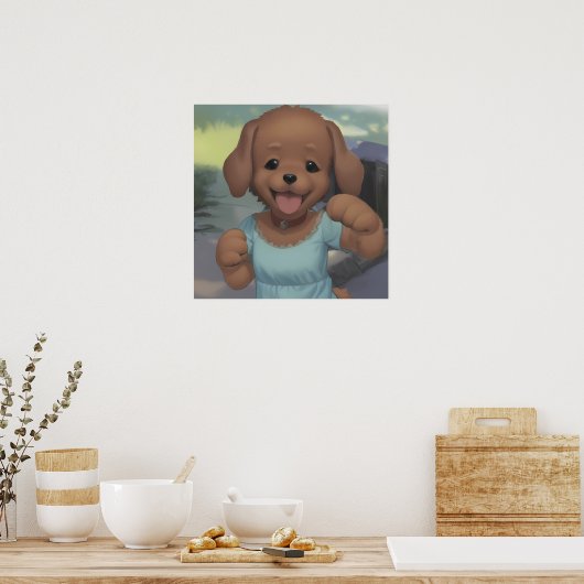 幸せなベビーの犬の恋人のための子犬 ポスター (キッチン)