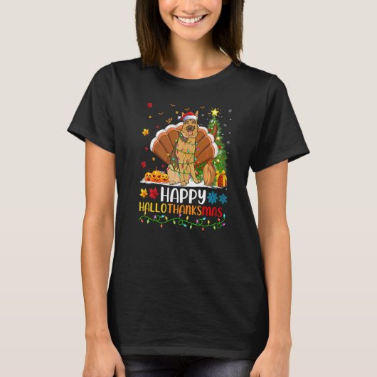 幸せなベルジアンマリノア犬 Hellothanksmas Tシャツ (正面)